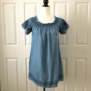 soft denim embroidered boho dress
